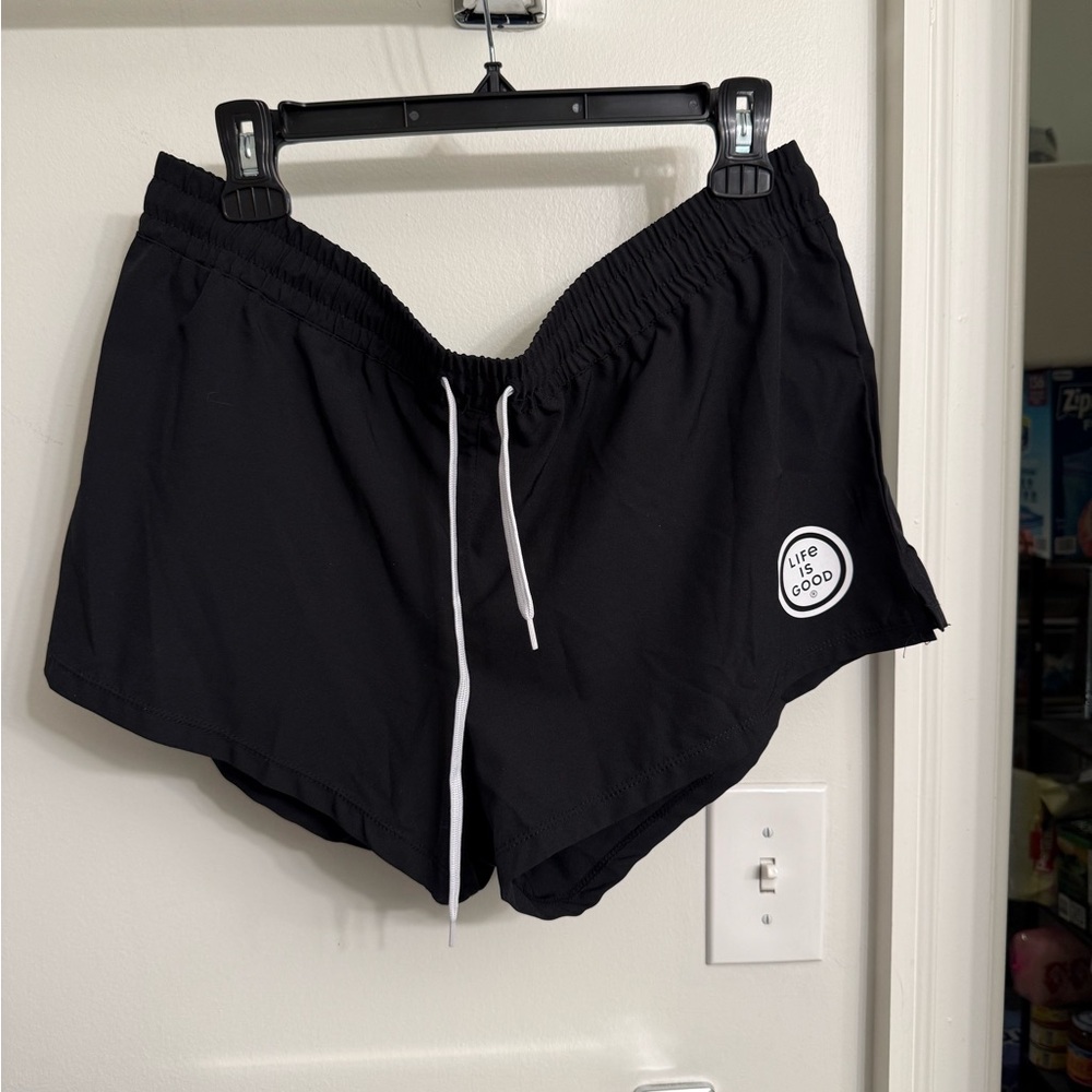 Life Is Good Black Athletic Drawstring Shorts